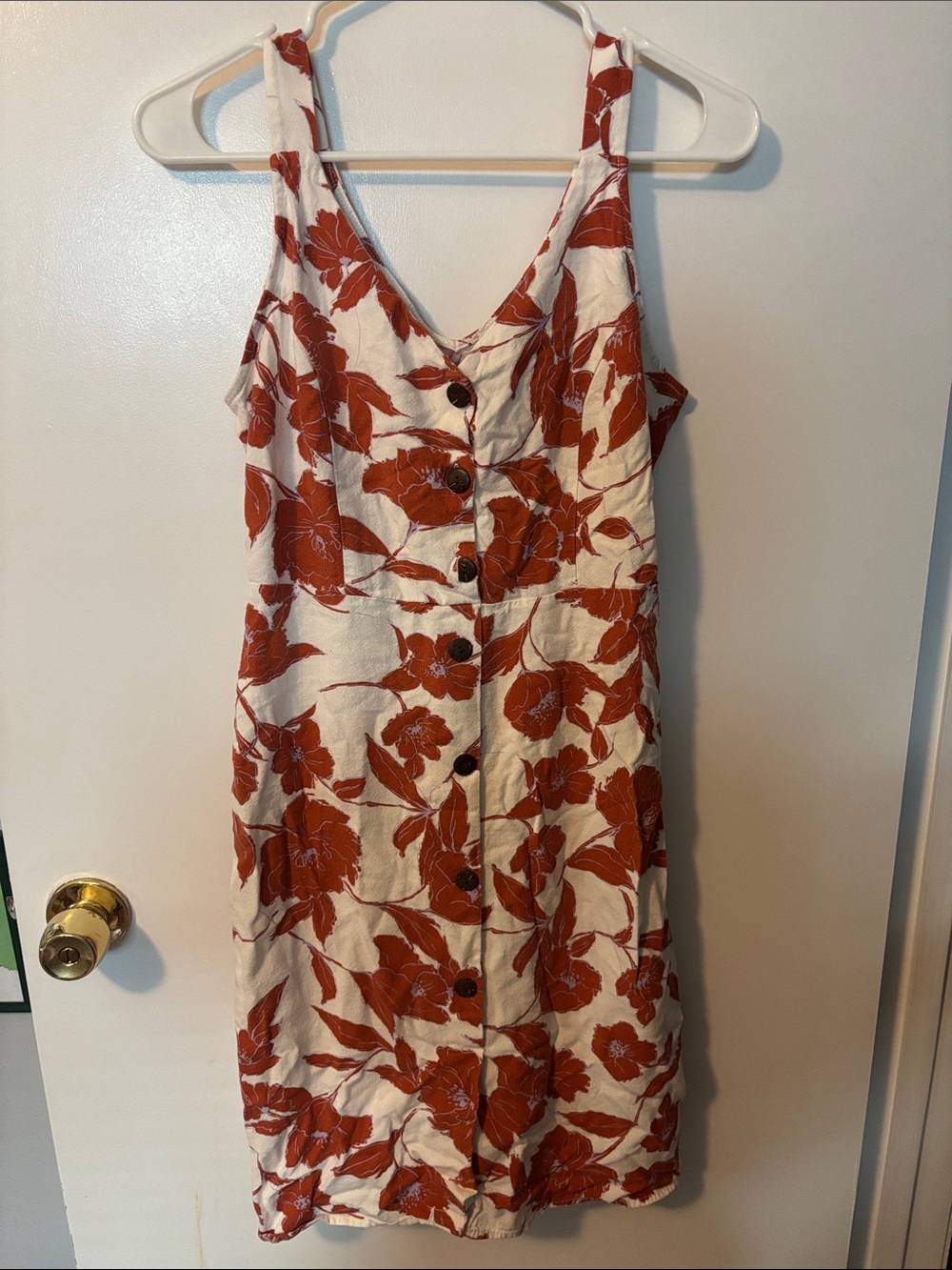 Cottagecore Coquette Fall Layering Sleeveless White Tank Dress Rust Floral Large